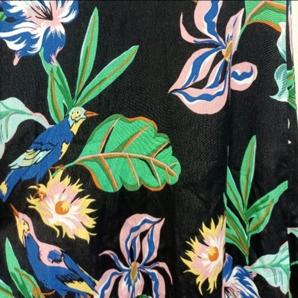 NWT Zara Wide Frill Trousers Tropical floral Print Pants | Black + green; size M - Picture 5 of 13